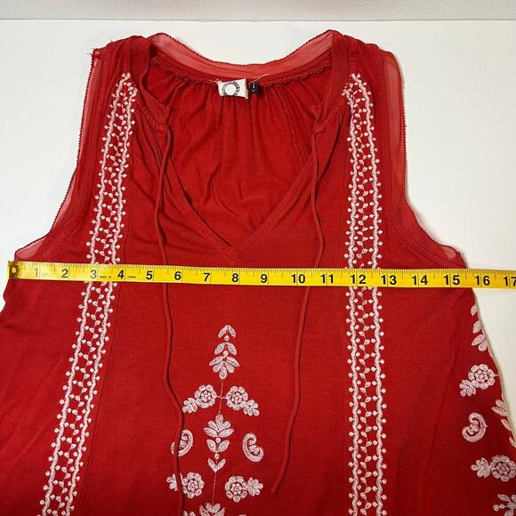 Anthropologie Akemi + Kin Chelsey‎ Embroidered Tank Top Red White Size XS Boho - Picture 10 of 11